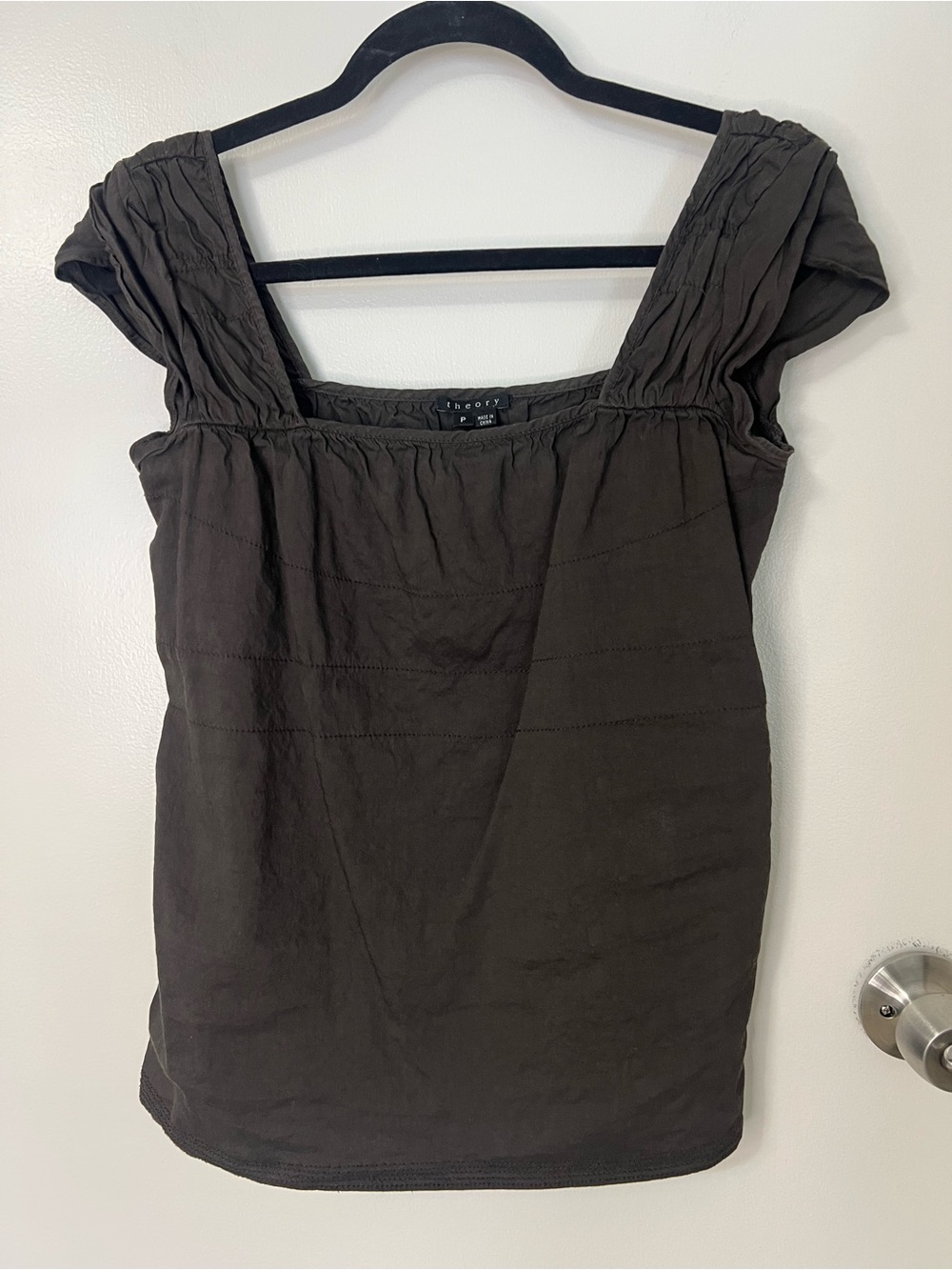 Theory Brown Square-Neck Cap-Sleeve Linen Tank Career Vacation Coastal Beach